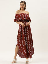 Load image into Gallery viewer, Off shoulder Flare yoke and U hem maxi dress