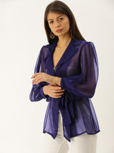 Load image into Gallery viewer, Notch collar overlap top with tie