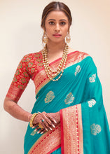 Load image into Gallery viewer, Turquoise Blue Woven Banarasi Patola Silk Saree