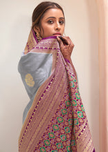 Load image into Gallery viewer, Cloudy Grey Woven Banarasi Patola Silk Saree