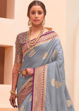 Load image into Gallery viewer, Cloudy Grey Woven Banarasi Patola Silk Saree
