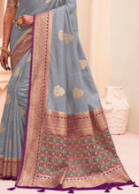 Load image into Gallery viewer, Cloudy Grey Woven Banarasi Patola Silk Saree