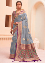 Load image into Gallery viewer, Cloudy Grey Woven Banarasi Patola Silk Saree