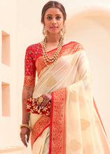 Load image into Gallery viewer, Parchment White Woven Banarasi Patola Silk Saree