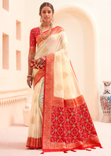 Load image into Gallery viewer, Parchment White Woven Banarasi Patola Silk Saree
