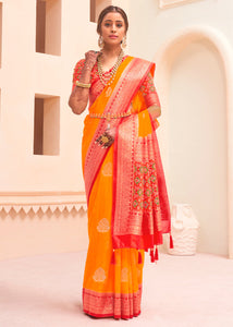 Tangerine Orange Woven Banarasi Patola Silk Saree