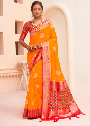 Tangerine Orange Woven Banarasi Patola Silk Saree