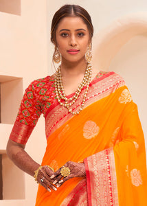 Tangerine Orange Woven Banarasi Patola Silk Saree