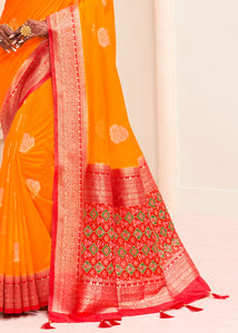 Tangerine Orange Woven Banarasi Patola Silk Saree