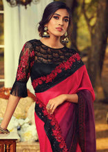 Load image into Gallery viewer, Pink &amp; Purple Designer Embroidered Silk Saree with Sequence work