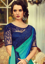 Load image into Gallery viewer, Shades Of Blue Designer Embroidered Silk Saree with Sequence work