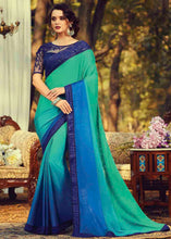 Load image into Gallery viewer, Shades Of Blue Designer Embroidered Silk Saree with Sequence work