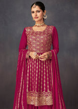 Load image into Gallery viewer, Magenta Pink Embroidered Georgette Plazzo Suit: Festival Edition