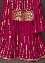Load image into Gallery viewer, Magenta Pink Embroidered Georgette Plazzo Suit: Festival Edition