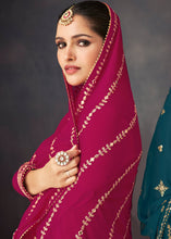 Load image into Gallery viewer, Magenta Pink Embroidered Georgette Plazzo Suit: Festival Edition