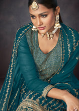 Load image into Gallery viewer, Prussian Blue Embroidered Georgette Plazzo Suit: Festival Edition
