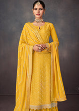 Load image into Gallery viewer, Aureolin Yellow Embroidered Georgette Plazzo Suit: Festival Edition