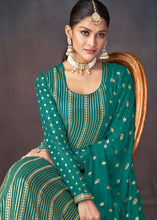 Load image into Gallery viewer, Jade Green Embroidered Georgette Plazzo Suit: Festival Edition