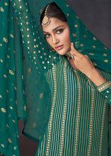 Load image into Gallery viewer, Jade Green Embroidered Georgette Plazzo Suit: Festival Edition