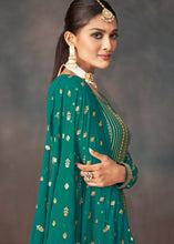 Load image into Gallery viewer, Jade Green Embroidered Georgette Plazzo Suit: Festival Edition