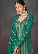 Load image into Gallery viewer, Jade Green Embroidered Georgette Plazzo Suit: Festival Edition