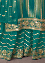 Load image into Gallery viewer, Jade Green Embroidered Georgette Plazzo Suit: Festival Edition