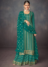 Load image into Gallery viewer, Jade Green Embroidered Georgette Plazzo Suit: Festival Edition