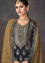 Load image into Gallery viewer, Charcoal Grey Embroidered Georgette Plazzo Suit: Festival Edition