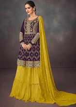 Load image into Gallery viewer, Purple &amp; Yellow Georgette Embroidered Lehenga Suit