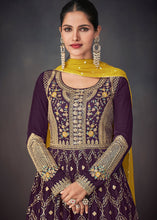 Load image into Gallery viewer, Purple &amp; Yellow Georgette Embroidered Lehenga Suit