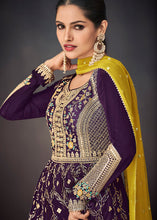 Load image into Gallery viewer, Purple &amp; Yellow Georgette Embroidered Lehenga Suit