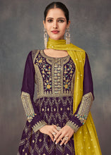 Load image into Gallery viewer, Purple &amp; Yellow Georgette Embroidered Lehenga Suit