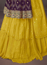 Load image into Gallery viewer, Purple &amp; Yellow Georgette Embroidered Lehenga Suit