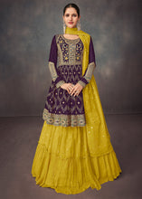 Load image into Gallery viewer, Purple &amp; Yellow Georgette Embroidered Lehenga Suit