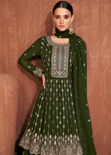 Load image into Gallery viewer, Seaweed Green Georgette Embroidered Lehenga Suit
