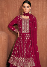 Load image into Gallery viewer, Cerise Pink Georgette Embroidered Lehenga Suit