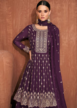 Load image into Gallery viewer, Wine Purple Georgette Embroidered Lehenga Suit
