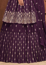 Load image into Gallery viewer, Wine Purple Georgette Embroidered Lehenga Suit