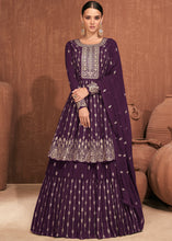 Load image into Gallery viewer, Wine Purple Georgette Embroidered Lehenga Suit