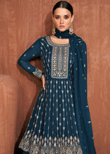 Load image into Gallery viewer, French Navy Blue Georgette Embroidered Lehenga Suit