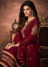 Load image into Gallery viewer, Maroon Red Embroidered Georgette Salwar Suit