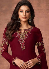 Load image into Gallery viewer, Maroon Red Embroidered Georgette Salwar Suit