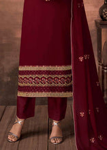 Load image into Gallery viewer, Maroon Red Embroidered Georgette Salwar Suit