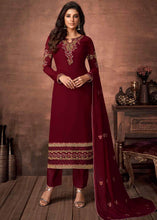 Load image into Gallery viewer, Maroon Red Embroidered Georgette Salwar Suit