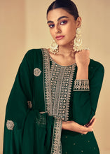 Load image into Gallery viewer, Dark Green Floral Embroidered Georgette Salwar Suit