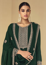 Load image into Gallery viewer, Dark Green Floral Embroidered Georgette Salwar Suit