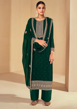 Load image into Gallery viewer, Dark Green Floral Embroidered Georgette Salwar Suit