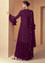 Load image into Gallery viewer, Byzantine Purple Georgette Designer Embroidered Suit with Long Jacket