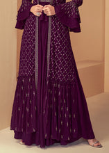 Load image into Gallery viewer, Byzantine Purple Georgette Designer Embroidered Suit with Long Jacket