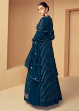 Load image into Gallery viewer, Prussian Blue Georgette Designer Embroidered Suit with Long Jacket